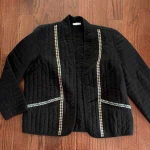 Pure Jill Black Quilted Women's Jacket with Embroidered